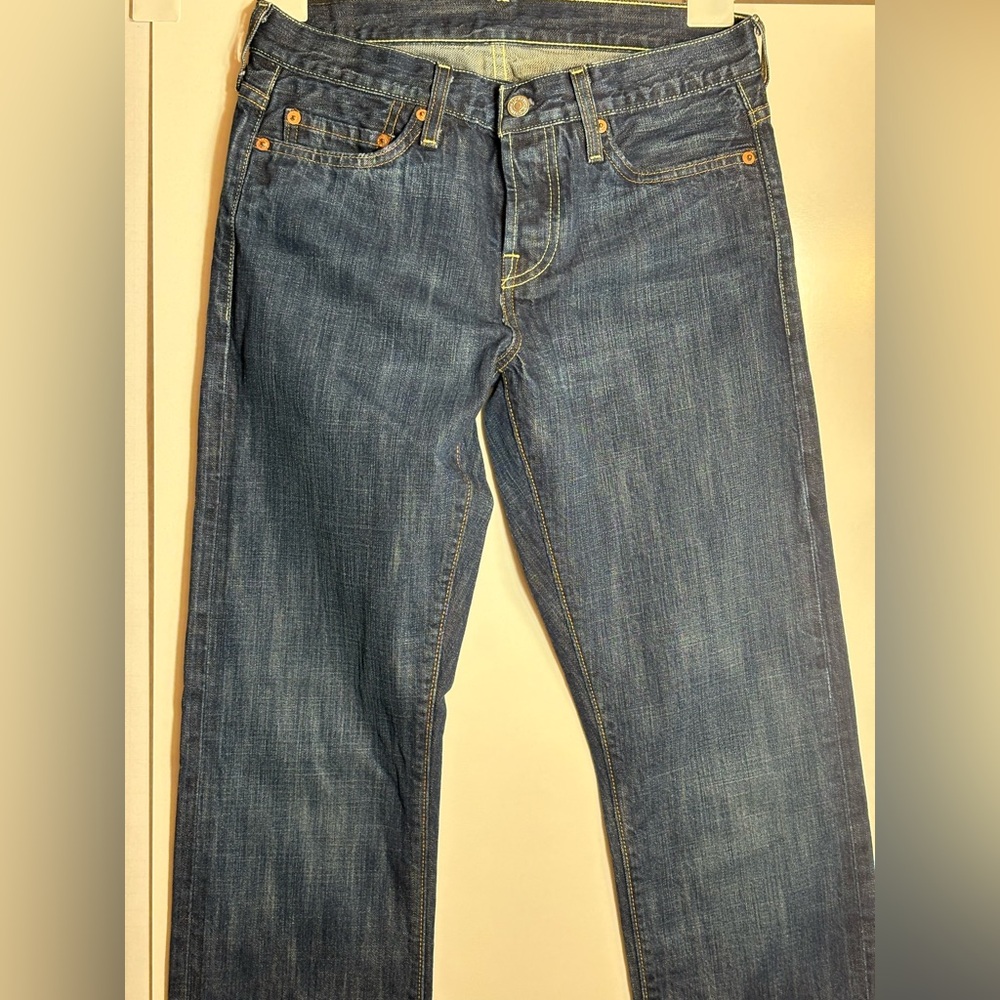 Levi Capital E Button Fly Denim Jeans 501. Classic Blue Jeans, Size 27-32.